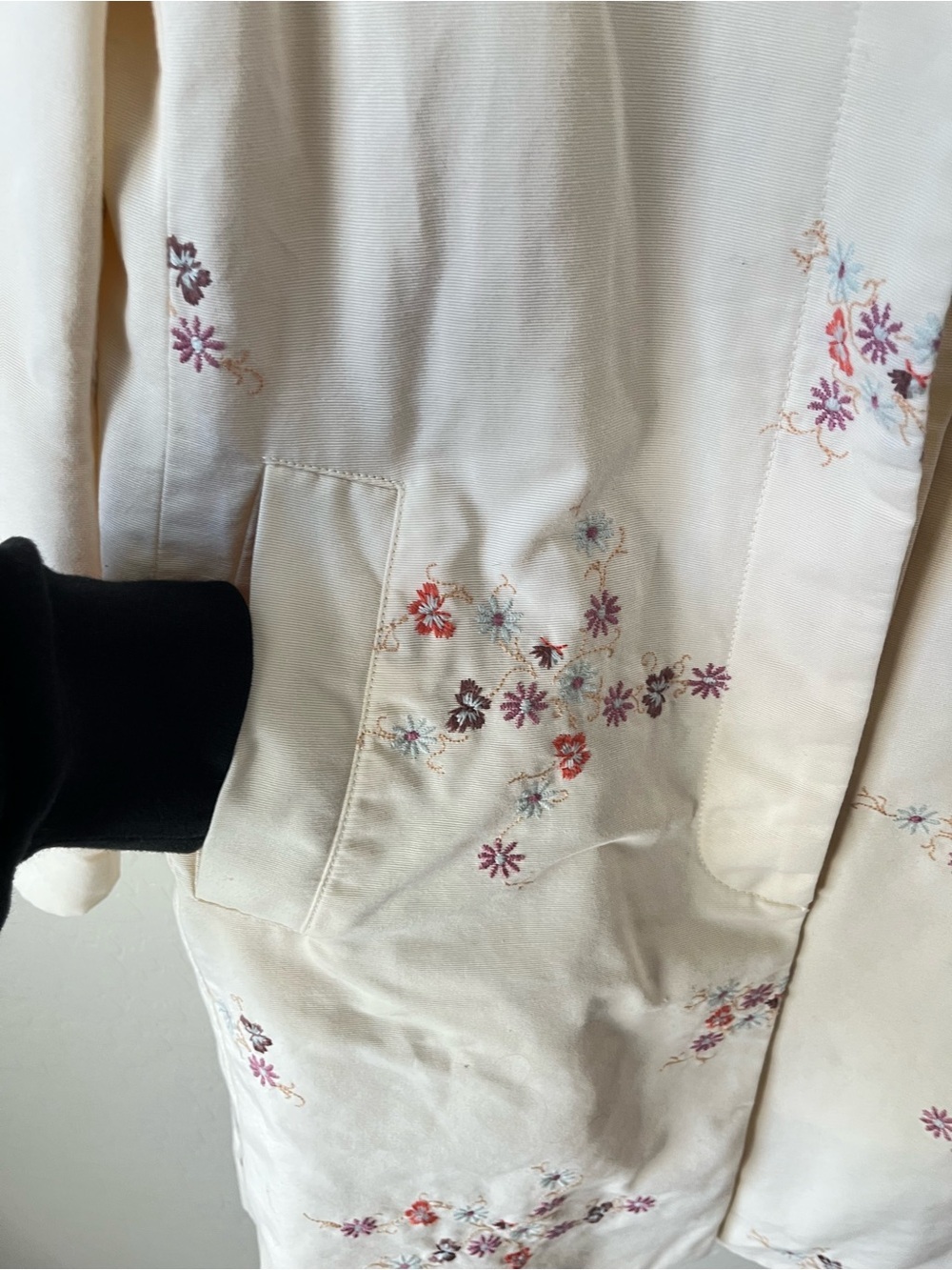 Gap Vintage Y2K Cottagecore Cotton Floral Embroidered Trench Long Coat White - Picture 4 of 7